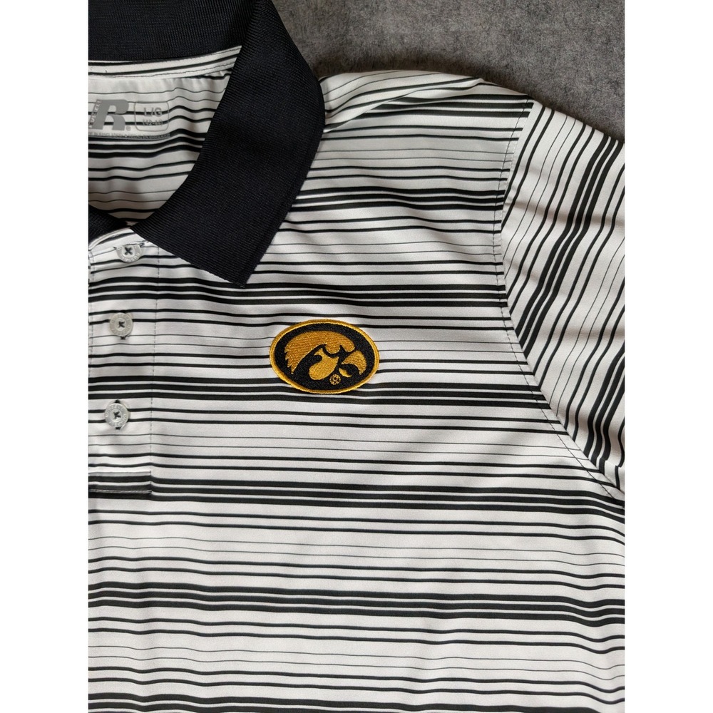 Russell Iowa Hawkeyes Mens Striped Polo Shirt White Black Golf Gameday L L/G - Picture 6 of 11